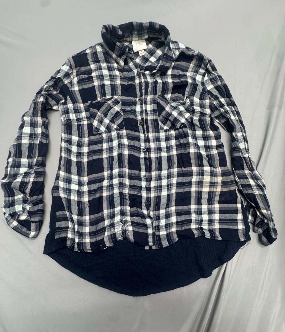 Knox Rose Plaid Long Sleeve Button Down Shirt Size M Navy Blue